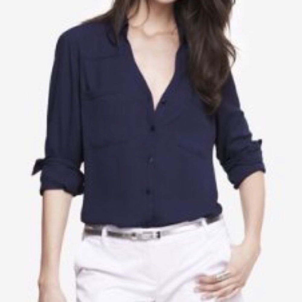 Express Navy Blue Slim Fit Portofino Shirt